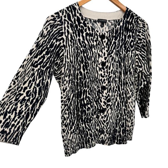 Talbots Sweater Womens Large Cardigan 3/4 Sleeve Button Up Knit Black Cream - Picture 3 of 7